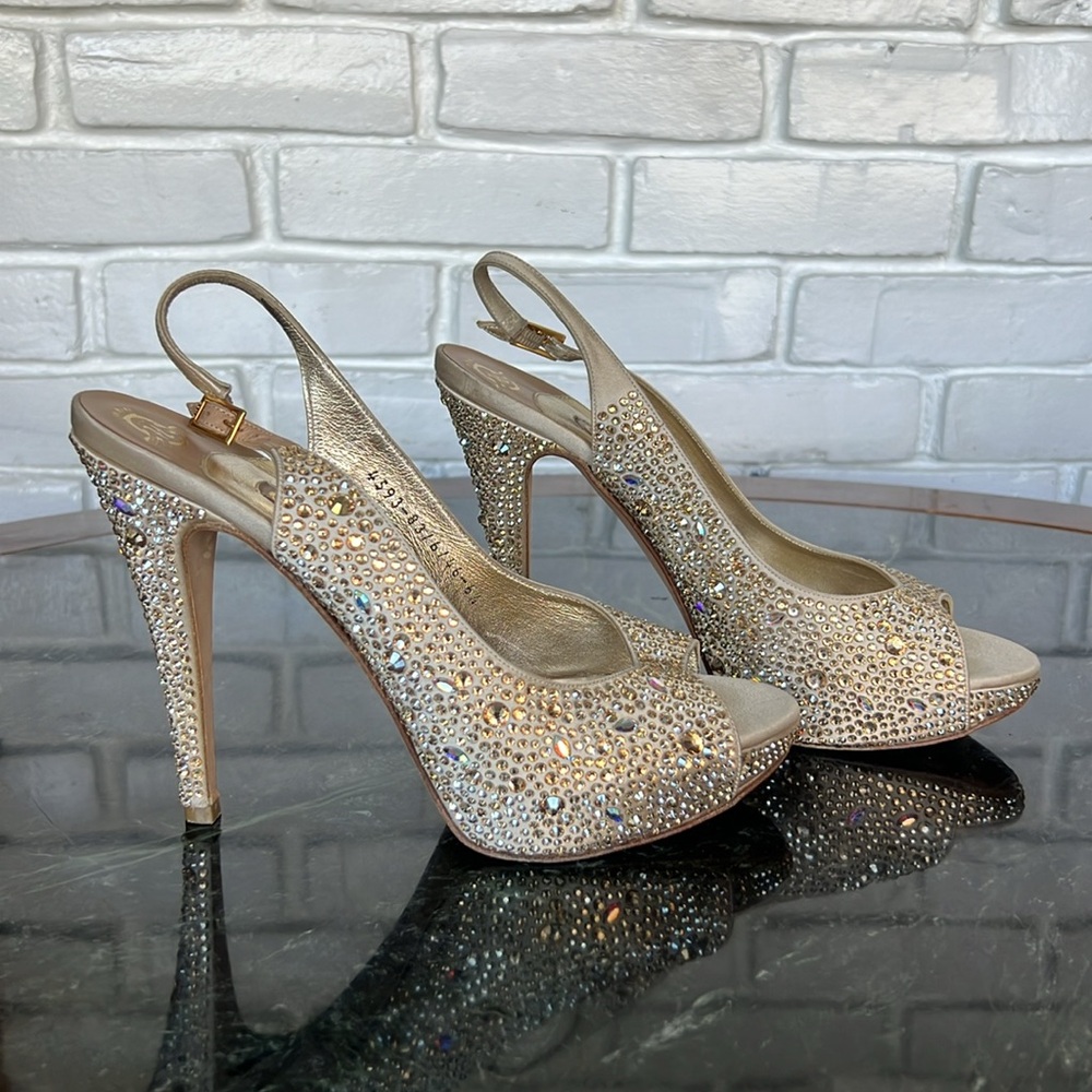 GINA Swarovski crystal sling back peep toe heels